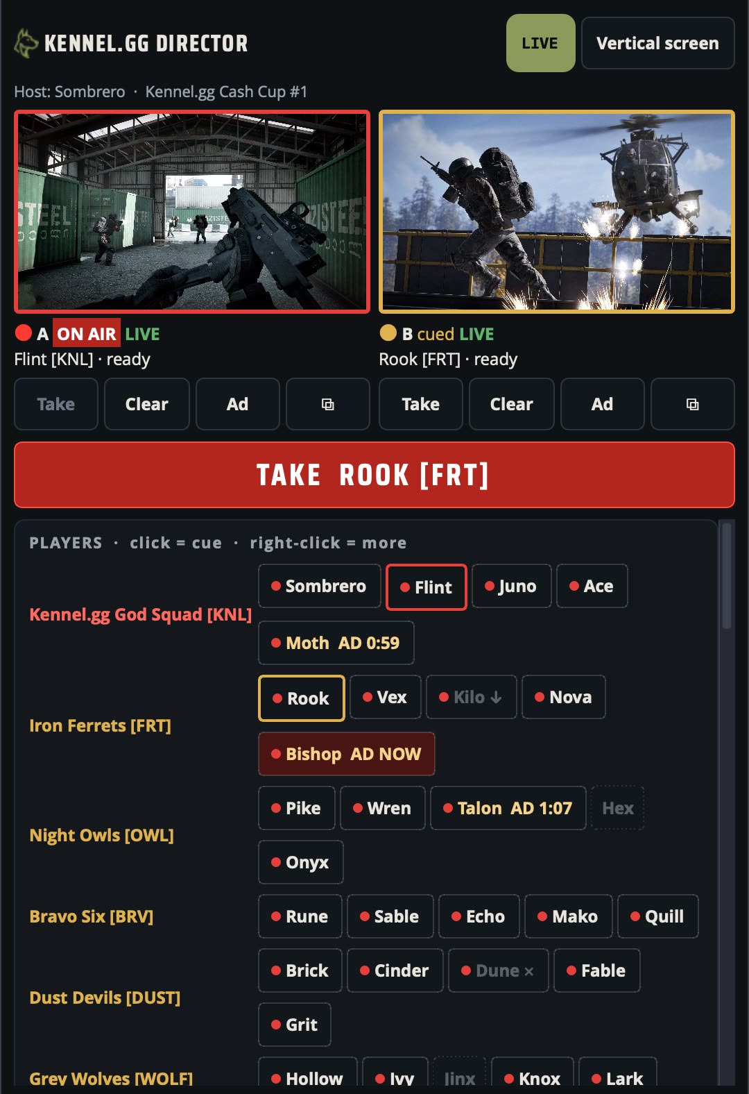 The Director dock at vertical-monitor width