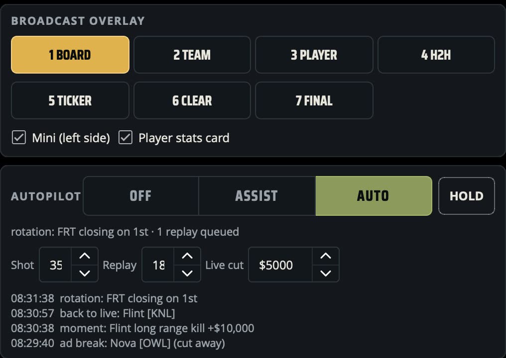 Overlay scene buttons and the autopilot panel