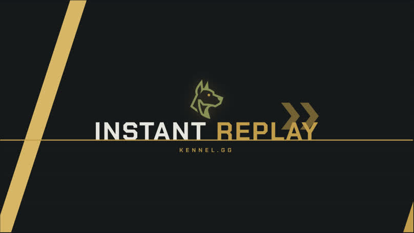 The INSTANT REPLAY stinger sweeping across the stream